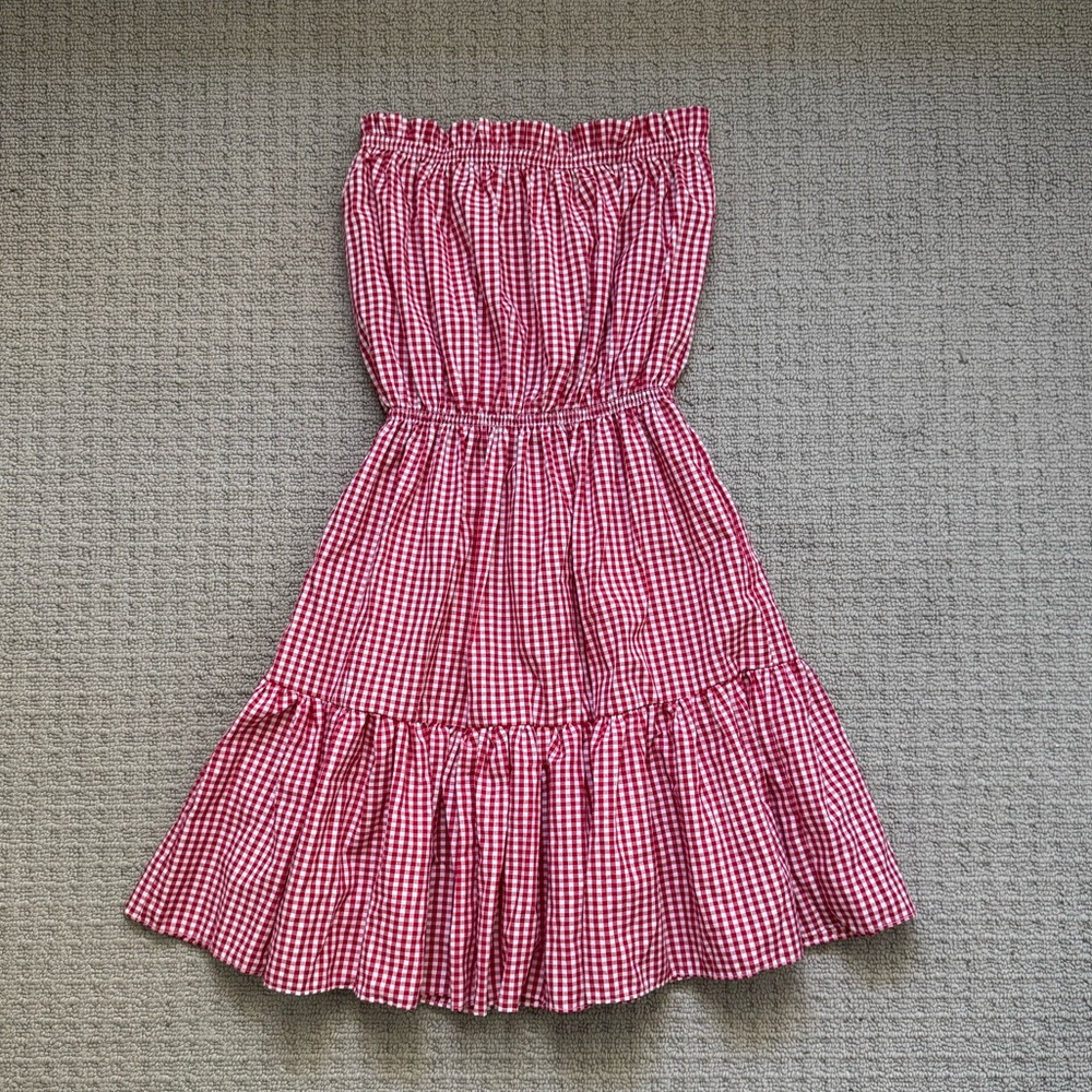 Bululu red gingham tube top dress